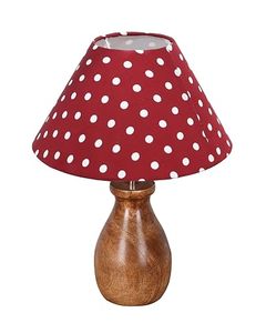Lampe de table rouge à pois, abat-jour en tissu, base en bois, lampe de chevet, lampe de bureau, décoration de la maison - Product Image 1
