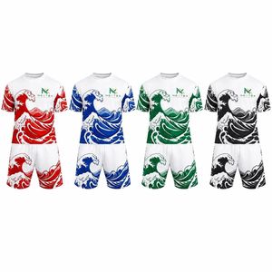 ชุดเสื้อยืดและกางเกงขาสั้นพิมพ์ลายคลื่นสำหรับผู้ชาย แห้งเร็ว 2 ชิ้น ชุดกีฬาฤดูร้อน ระบายอากาศได้ดี ผลิตจากโพลีเอสเตอร์ พร้อมลายพิมพ์แบบซับลิเมชั่น - Product Image 4