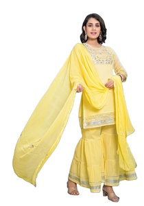 <strong>Punjabi</strong> <strong>Beautiful</strong> Salwar Suit Chanderi Kurta With Cotton Pant &amp;Chiffon Dupatta Set Gota Pati Dress For Casual &amp; Party Occasions