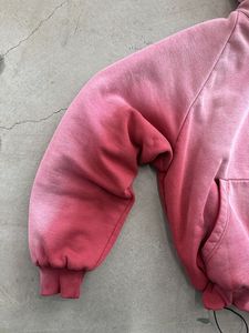 Sweat à capuche oversize en molleton uni unisexe décontracté rose automne à manches régulières en coton tricoté - Product Image 4
