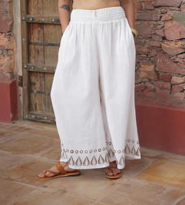 Boho Chic Organic Cotton Palazzo Pants Smocked Waist Hand Block Print Harem Style Casual Breathable <b>Elastic</b> Closure Pants - Product Image 5
