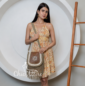 Elegant Vintage OEM ODM Western Hand Tooled Genuine Leather Fringe Crossbody Bag Suede Leather Shoulder <b>Handbag</b> for Women Purse - Product Image 1