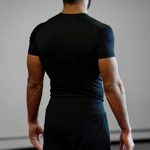 Men's <b>Black</b> Short Sleeve Rash Guard Quick Dry Polyester <b>Compression</b> <b>Shirt</b> Adult Fitness Top - Product Image 2