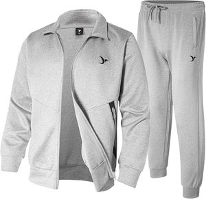 Unisex gray tracksuit set <b>Half</b>-<b>zip</b> <b>jacket</b> with side pockets Drawstring pants for adults Solid color casual wear - Product Image 1