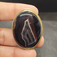 Pendentif rainuré en laiton avec agate rayée 100 % naturelle, de haute qualité, style vintage, pour chaînes de mariage et accessoires de mode, vente en gros