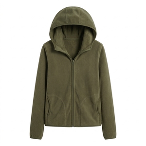 Veste polaire à capuche unisexe avec fermeture éclair, manteau d'hiver avec poches, couleur unie, haut chaud décontracté - Product Image 4