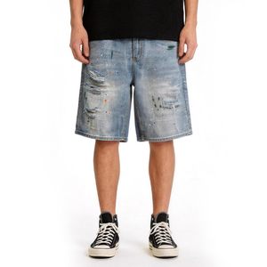 Shorts Bermuda en jean pour homme, motif lettres brodées, taille mi-haute, fermeture élastique, tenue décontractée d'été - Product Image 2
