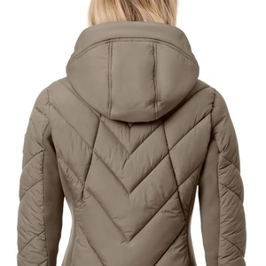 Women's <b>Quilted</b> Hooded Jacket With Zip Closure Full Sleeve Winter Wear Solid Color Polyester <b>Wadding</b> Warm Coat - Product Image 4