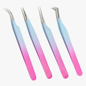 Juego de Pinzas para Pestañas de Acero Inoxidable de Precisión, Mango Degradado Rosa y Azul, Punta Suave, Antimagnéticas, Kaamir KI-LT-2752 para Pestañas - Product Image 1
