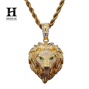 Pendentif Tête de Lion 3D, Bijoux Hip Hop, Collier Pendentif Tête de Lion, Charme Œil Vert Cubique, Bijoux Rap Dragon - Product Image 1