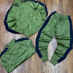 Unisex Green Tracksuit Solid Color Full Sleeve Zipper Closure Casual Wear Autumn Breathable Polyester Material Regular Fit - Product Image 1