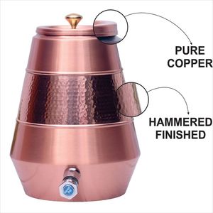 Large Hammered Copper Water <b>Dispenser</b> with Tap Storage Container Ayurvedic <b>Drinking</b> Pot for Home Kitchen and Hotel Use - Product Image 2
