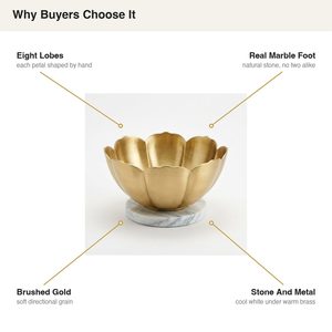 ชามตกแต่งทองเหลืองขัดเงาทำมือ ขนาด 26 ซม. ดีไซน์หรูหรา ทนทาน ฐานหินอ่อนมาครานาแปดเหลี่ยม เหมาะสำหรับบ้าน โรงแรม งานแต่งงาน ของขวัญตั้งโต๊ะ - Product Image 5