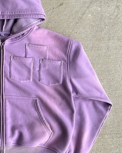 Sudadera con capucha y cremallera completa personalizada, lavada, morada, para hombre y mujer, estilo oversize vintage, de forro polar grueso. - Product Image 4