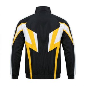 Ensemble de survêtement sportif noir pour homme, imprimé sur mesure, avec veste à col montant zippée et pantalon, bicolore jaune et blanc, collection automne - Product Image 3