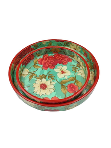 Ensemble de 2 plateaux de service faits à la main en bois MDF émaillé multicolore 7x7 9x9 pouces certifiés EPCH avec emballage personnalisé - Product Image 3