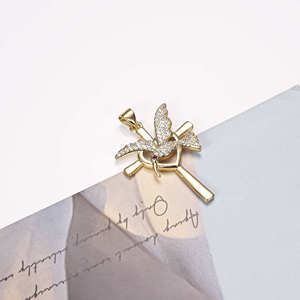 Colgante de cruz de colibrí con diamante cultivado, joyería fina para mujer, oro macizo, amuleto de animal, venta al por mayor, colgante de diamante para mujer - Product Image 5