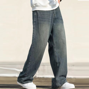 Vaqueros de mezclilla de algodón para hombre, estilo hip hop, ultra holgados, de pierna recta, con efecto desgastado y corte oversize. - Product Image 6