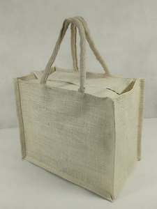 Sac fourre-tout en jute avec fermeture éclair supérieure, grand sac réutilisable en toile de jute pour mariage et courses, longues poignées tissées - Product Image 2
