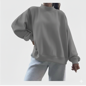 Custom Logo Front Casual Solid Oversized Heavyweight Winter Mock Neck Women's Sweatshirt OEM Service - Product Image 5