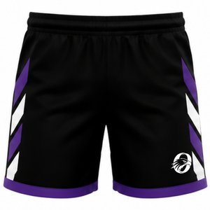 Shorts de volley-ball noir et violet personnalisés pour équipe, bas de tenue athlétique, vêtements de sport, uniforme de compétition, tenue d'entraînement avec côtés contrastés - Product Image 1