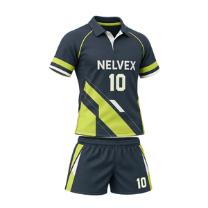 Ensemble Maillot et Short de Football Unisexe OEM Col Polo Rayures Diagonales Sublimation Séchage Rapide Anti-Transpiration Taille Élastique Polyester - Product Image 6