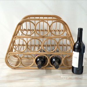 <b>Modern</b> Luxury <b>Wine</b> Bottle Storage <b>Racks</b> Wholesale Natural 3 Tier Round Rattan Display <b>Rack</b> for Glass Bottles - Product Image 4