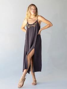 Embroidered Cotton Solid Mini <b>Dress</b> Halter Neck <b>Spaghetti</b> <b>Strap</b> Flared Hem Natural Waist Eco-Friendly Handcrafted Vintage Sweet - Product Image 4