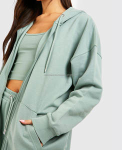 Sudadera con capucha Fabricación Logotipo estampado personalizado Peso pesado Jersey Algodón con capucha grande Casual Sólido Sudaderas con capucha de punto para mujer - Product Image 3