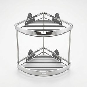 Handmade SS202 Two Tone Steel Double Tier Modern Trikon <b>Corner</b> Shower <b>Caddy</b> 34 cm Home Decor for Hotels and Weddings - Product Image 3