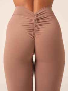 Leggings tricotés sans couture taille haute longueur intégrale couleur unie extensibles pour femme – Vêtements de sport - Product Image 5