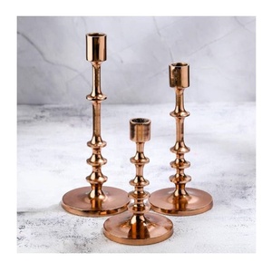 Aluminum Handmade <b>Candle</b> Stand <b>Set</b> 3 Pcs Copper Finish Home Decorative Dining Table Centerpiece Thanksgiving Decor - Product Image 1