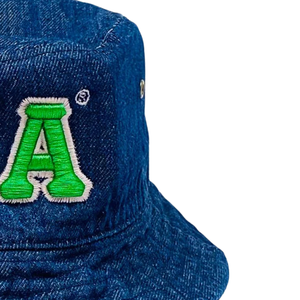 Gorra de algodón AKA Dark Denim tipo bucket con letras bordadas en verde, ajustable, estilo casual, streetwear, para exteriores, para hombres y mujeres - Product Image 3
