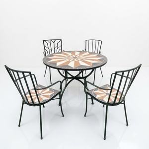 Modern Heavy Duty Wrought Iron 6-Piece Patio Dining Set Weather Resistant Outdoor <b>Garden</b> Furniture <b>Table</b> and Chairs - Product Image 1