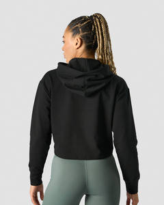 Hoodie noir uni pour femme, anti-plis, respirant, idéal pour la gym et les activités sportives, fabriqué sur mesure. - Product Image 2