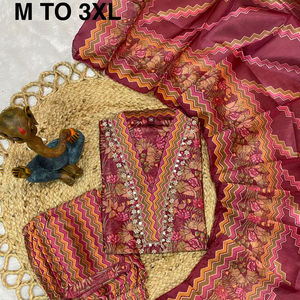 Zarna Silk Floral Printed <b>Kurti</b> Set with Handwork & Dupatta - Product Image 1