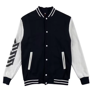 Veste varsity pour homme, rayée blanc-vert, coupe classique, fermeture boutonnée, col montant, style décontracté, en toile, pour l'hiver - Product Image 3
