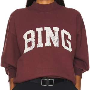 Compre Sudadera de Mujer de Diseño Superior para Otoño/Invierno, Casual, de Forro Polar Sólido, con Cuello Alto, Hombros Caídos, Manga Larga y Logotipo Frontal - Product Image 3