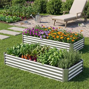 Galvanized Steel 6x3x1 Ft Raised Garden Bed Outdoor Planter Box for <b>Vegetables</b> Flowers Herbs-Flower <b>Pots</b> & Planters - Product Image 2