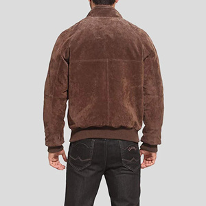 Chaqueta Bomber de Gamuza Marrón para Hombre, Cuello Alto, Cierre de Cremallera, Ropa Exterior Informal de Otoño, Corte Regular, Color Sólido, Material Grueso - Product Image 2