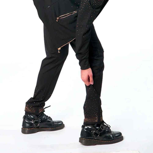Men's Black Rhinestone Tracksuit Set Full Sleeve Zipper Streetwear Regular Fit Autumn Wear Dot Pattern Polyester Material - Product Image 5