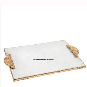 Plateau de service créatif martelé, plateau en métal brillant populaire avec poignées, fait main, finition brillante - Product Image 2