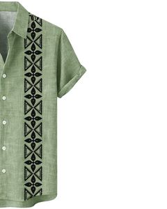 Chemise à manches courtes boutonnée à imprimé tribal vert sauge, vêtements de plage décontractés pour hommes, fabricant OEM sur mesure, approvisionnement en gros - Product Image 4