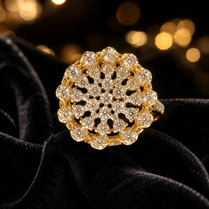 Anillo de Corona Floral de Oro de 14K de Lujo con Brillantes Piedras de Circonia Cúbica, Joyería Elegante para Bodas y Fiestas para Mujer - Product Image 2