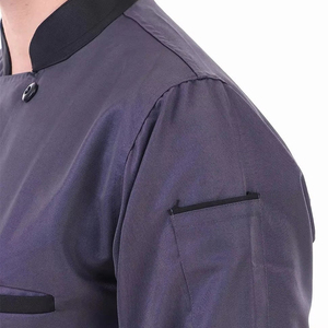 Veste de chef pour homme gris foncé à manches longues en polyester, fermeture boutonnée tissée, uniforme de restaurant, best-seller - Product Image 5