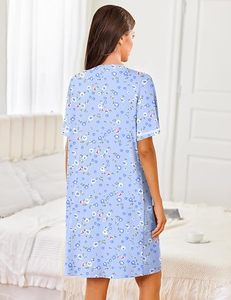 Batas de chifón transpirables para mujer con cremallera, manga corta, ligeras, con cremallera, para casa, informales, con bolsillos - Product Image 3