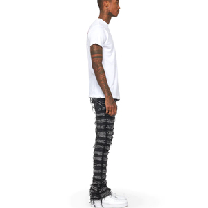 Jeans empilés de créateur personnalisés, jeans déchirés tendance, pantalons cargo amples évasés - Product Image 3