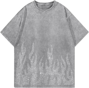 เสื้อยืดกราฟิกผู้ชายขายดีประดับเพชร ผ้าคอตตอนหนา GSM สไตล์สตรีทแวร์ - Product Image 6