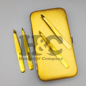 Pinzas al por mayor: Pinzas doradas para cejas de acero inoxidable con punta inclinada, ecológicas, de última tendencia, multifuncionales, paquete de 4 unidades. - Product Image 3