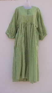 Vestido Casual de Otoño para Mujer, Estampado Floral con Rayas Verdes, 100% Algodón, Estilo Bohemio, Corte Regular, Cintura Natural, Lavable - Product Image 3